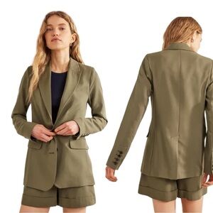 Boden Tencel Relaxed Blazer Washed Khaki Green Size 4